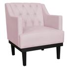 Poltrona Decorativa Clássica Com Base Madeira Suede Rosê - DS Estofados