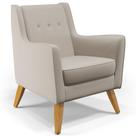 Poltrona Decorativa com Pés de Madeira Taroba D02 Linho Bege C-107 - Lyam Decor