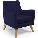 Poltrona Decorativa com Pés de Madeira Taroba D02 Veludo Azul Marinho D-304 - Lyam Decor