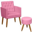 Poltrona Decorativa com Puff Escritório Capitone Recepção Sala de Estar Manicure Sala de espera