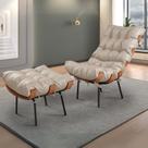 Poltrona Decorativa com Puff material sintético Costela Gelo