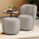 Poltrona Decorativa com Puff Orgânico Molly Veludo Bege - Abmaza