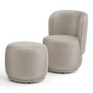 Poltrona Decorativa com Puff Orgânico Molly Veludo Bege - Desk Design