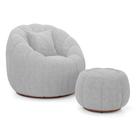 Poltrona Decorativa Concha Fixa com Puff Estilo Abóbora Shell Bouclê Cinza Claro - Abmaza