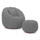 Poltrona Decorativa Concha Fixa com Puff Estilo Abóbora Shell Bouclê Cinza Escuro - Abmaza