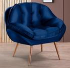 Poltrona Decorativa Dallas Almofadada com pé Palito Veludo Azul - Sofá Casa
