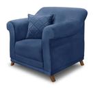 Poltrona Decorativa em Suede Azul Marinho com Pés de Madeira - Amsterdam Lucadi Home Poltrona Decorativa em Suede Azul Marinho com Pés de Madeira - Amsterdam Lucadi Home