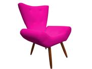 Poltrona Decorativa Emilia Couro Rosa Pink Pés Madeira Mz Decor