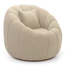 Poltrona Decorativa Estilo Concha Abóbora Shell Giratória Veludo Bege - Abmaza