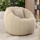 Poltrona Decorativa Estilo Concha Abóbora Shell Giratória Veludo Bege - Desk Design