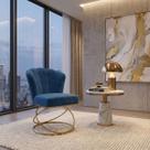 Poltrona Decorativa Estofada Base Aramado Aço Reforçada Industrial Dourado e Azul Marinho