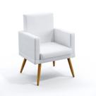 Poltrona Decorativa Estofada Vega Com Roda Pé Para Sala de Estar Couro Artificial Branco Aradecor