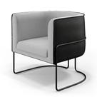 Poltrona Decorativa Fixa Base Aço Preto Betina D02 Linho Cinza D-315 Corano Preto - Lyam Decor