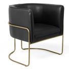 Poltrona Decorativa Fixa Base de Aço Ouro Fosco Betina D02 Corano Preto Fosco B-97 - Lyam Decor