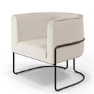 Poltrona Decorativa Fixa Base de Aço Preto Betina D02 Linho Bege B-443 - Lyam Decor