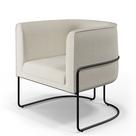 Poltrona Decorativa Fixa Base De Aço Preto Betina D02 Linho Champagne A-48 - Lyam Decor