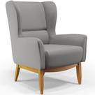 Poltrona Decorativa Fixa Base de Madeira Milena D02 Linho Cinza Escuro C-416 - Lyam Decor
