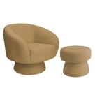 Poltrona Decorativa Fixa com Puff Liz Bouclé Camel - Nexta Casa