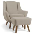 Poltrona Decorativa Fixa com Puff Pés de Madeira Juliet D02 Linho Bege C-129 - Lyam Decor