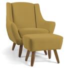 Poltrona Decorativa Fixa com Puff Pés de Madeira Juliet D02 Veludo Mostarda D-260 - Lyam Decor