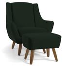 Poltrona Decorativa Fixa com Puff Pés de Madeira Juliet D02 Veludo Verde D-303 - Lyam Decor