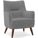 Poltrona Decorativa Fixa Pés de Madeira Isabella D02 Veludo Cinza D-317 - Lyam Decor