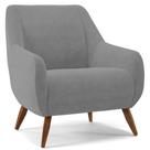 Poltrona Decorativa Fixa Pés de Madeira Paloma D02 Veludo Cinza D-317 - Lyam Decor