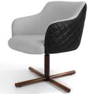 Poltrona Decorativa Giratória Base X Jade D02 Linho Cinza D-315 Tressê Material Sintético Preto - Lyam Decor