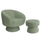 Poltrona Decorativa Giratória com Puff Liz Bouclé Verde Claro - Nexta Casa
