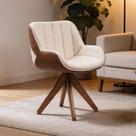 Poltrona Decorativa Giratória Para Sala de Estar Living Anika K01 material sintético Caramelo Linho Soft Creme - Lyam Decor