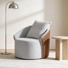 Poltrona Decorativa Giratória Para Sala de Estar Living Devin K01 material sintético Camel Linho Soft Creme - Lyam Decor