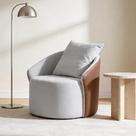 Poltrona Decorativa Giratória Para Sala de Estar Living Devin K01 material sintético Camel Linho Soft Creme - Lyam Decor