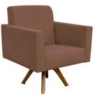 Poltrona Decorativa Giratória Sala de Estar Base de Madeira Helô L02 Suede - Lyam Decor