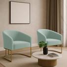 Poltrona Decorativa Industrial Dourado Kit 2 Stella Cotelê Ext/Veludo Menta D03 - D'Rossi