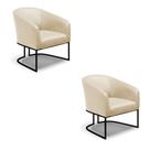 Poltrona Decorativa Industrial Preto Kit 2 Stella Sintético Bege D03 - D'Rossi