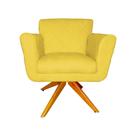 Poltrona Decorativa Isabela em Tressê Pés Madeira Giratório Suede Amarelo - DS Estofados