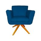 Poltrona Decorativa Isabela em Tressê Pés Madeira Giratório Suede Azul Royal - DS Estofados
