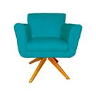Poltrona Decorativa Isabela em Tressê Pés Madeira Giratório Suede Azul Turquesa - DS Estofados