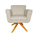 Poltrona Decorativa Isabela em Tressê Pés Madeira Giratório Suede Bege - DS Estofados