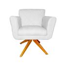 Poltrona Decorativa Isabela em Tressê Pés Madeira Giratório Suede Branco - DS Estofados