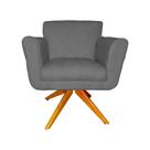 Poltrona Decorativa Isabela em Tressê Pés Madeira Giratório Suede Cinza - DS Estofados