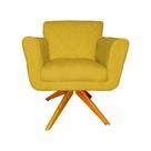 Poltrona Decorativa Isabela em Tressê Pés Madeira Giratório Suede Mostarda - DS Estofados
