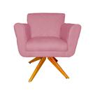 Poltrona Decorativa Isabela em Tressê Pés Madeira Giratório Suede Rosa - DS Estofados