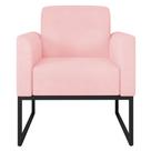 Poltrona Decorativa Isabella Base Industrial Suede Rosa Bebê/Preto G19 - Gran Belo