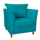 Poltrona Decorativa Isis Pés de Madeira Suede Azul Turquesa - DS Estofados