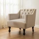 Poltrona Decorativa Julia Couro Bege Pés Madeira Mz Decor
