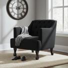 Poltrona Decorativa Julia Couro Preto Pés Madeira Mz Decor