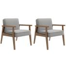 Poltrona Decorativa Julia tecido Cinza Madeira Nogueira Nobre Kit 2 Unidades