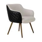 Poltrona Decorativa Kitana Pés Palito PU Sintético/Linho Preto/Areia G15 - Gran Belo