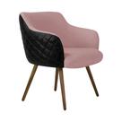 Poltrona Decorativa Kitana Pés Palito PU Sintético/Linho Preto/Rosa G15 - Gran Belo Poltrona Decorativa Kitana Pés Palito PU Sintético/Linho Preto/Rosa G15 - Gran Belo